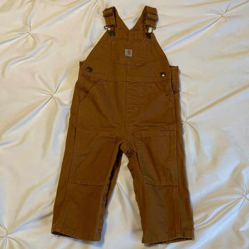 Carhartt tan jean overalls. Size 18mo.